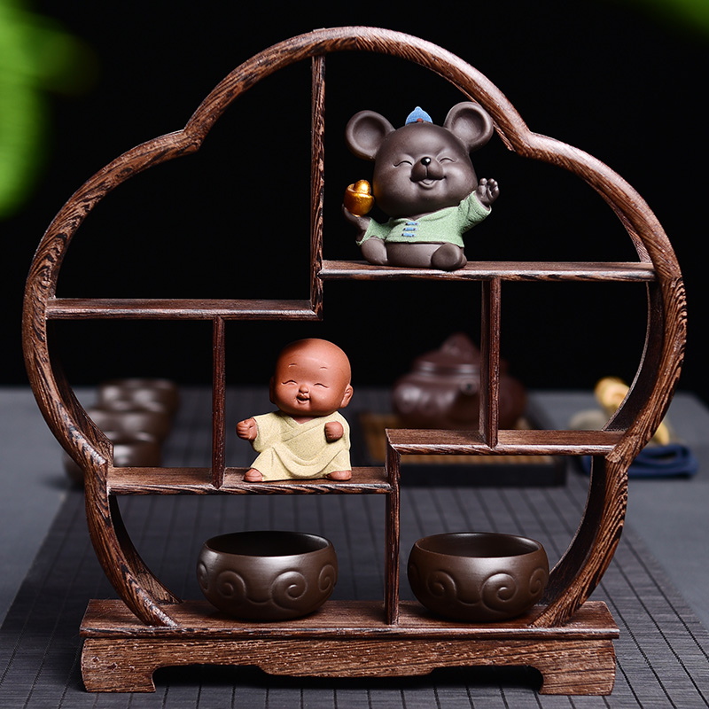 Tao blessing wenge rich ancient frame wood treasure cabinet ceramic tea pot - shelf furnishing articles display shelf