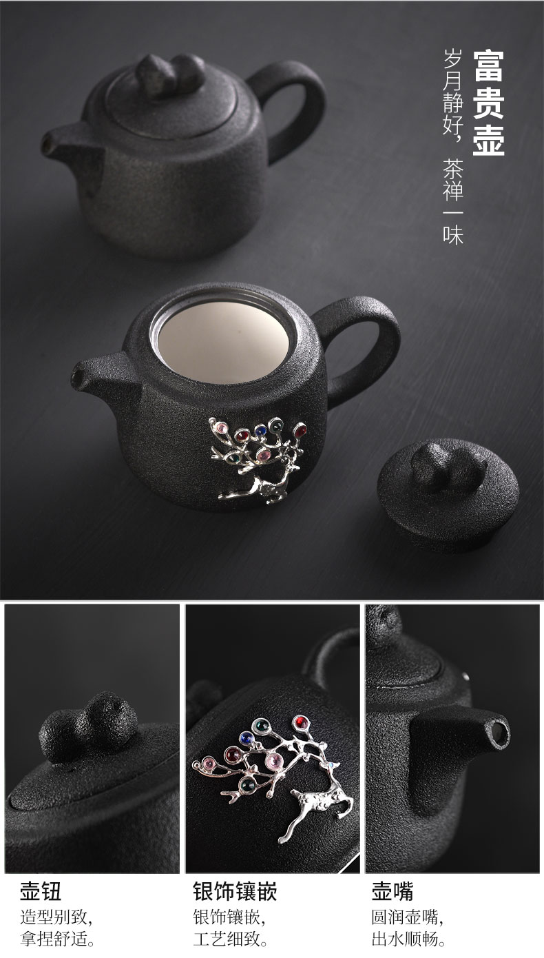 Tao blessing coppering. As the silver tea set of black suit household kunfu tea tea kettle black zen cup combination