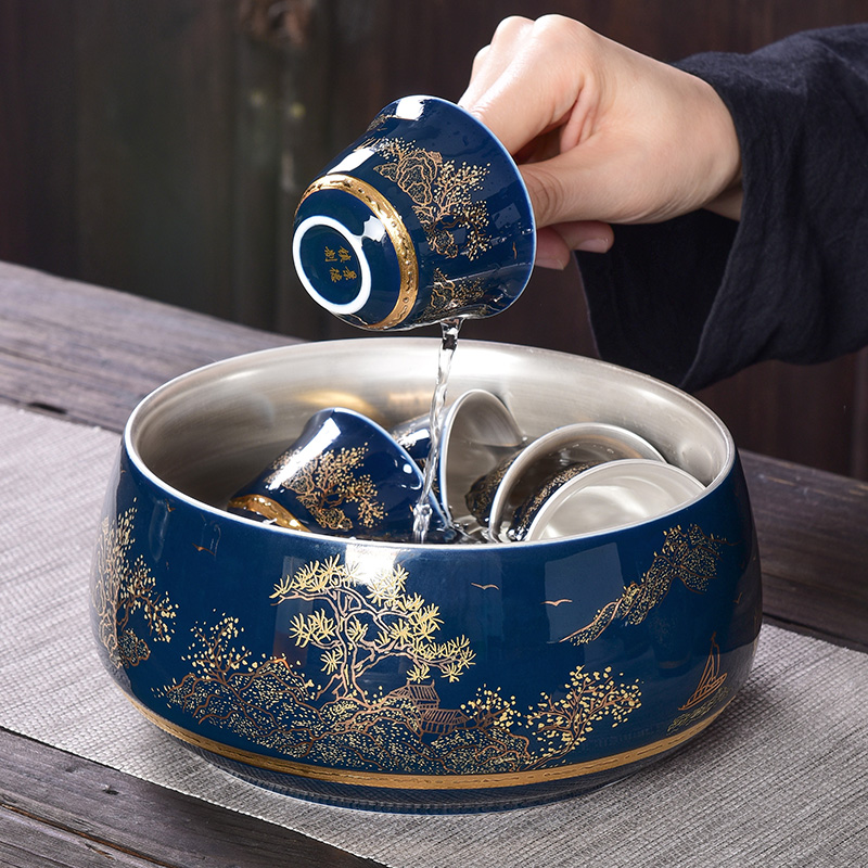 Tao blessing ceramic tasted silver ji blue tea set household silver gilding kung fu tea teapot teacup group