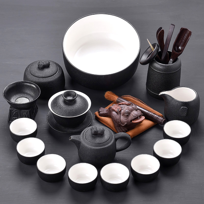 Tao blessing coppering. As the silver tea set of black suit household kunfu tea tea kettle black zen cup combination