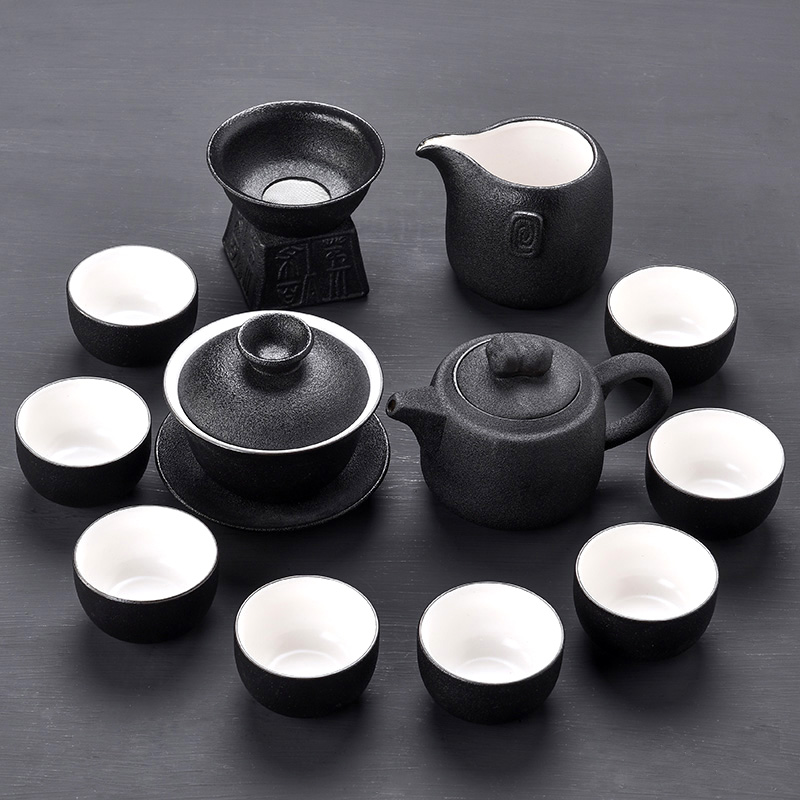 Tao blessing coppering. As the silver tea set of black suit household kunfu tea tea kettle black zen cup combination