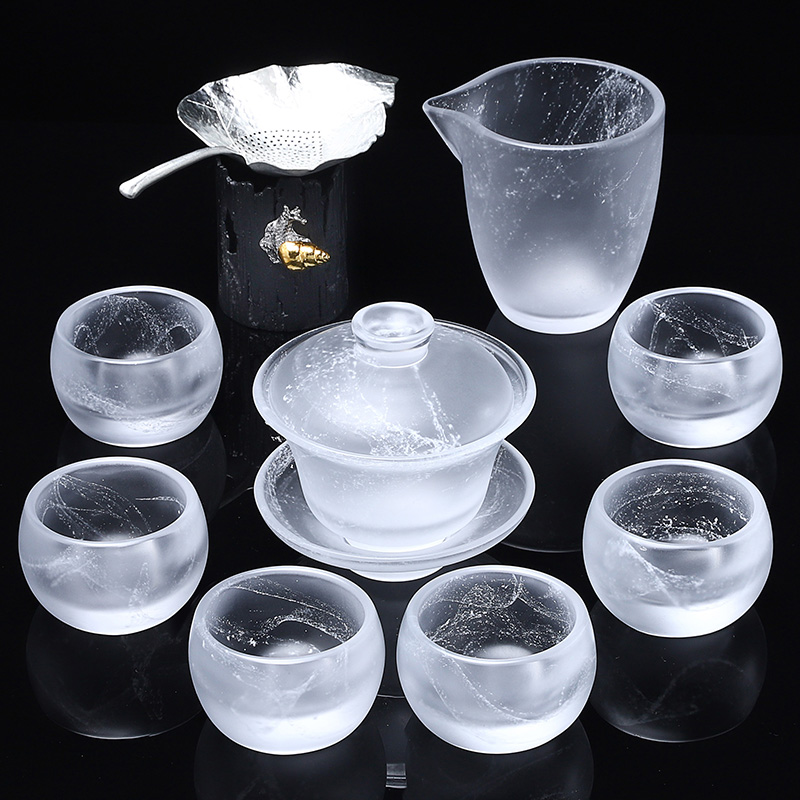 Glass Kung Fu tea set Jade porcelain Jade household simple set of high-grade gift box gift office