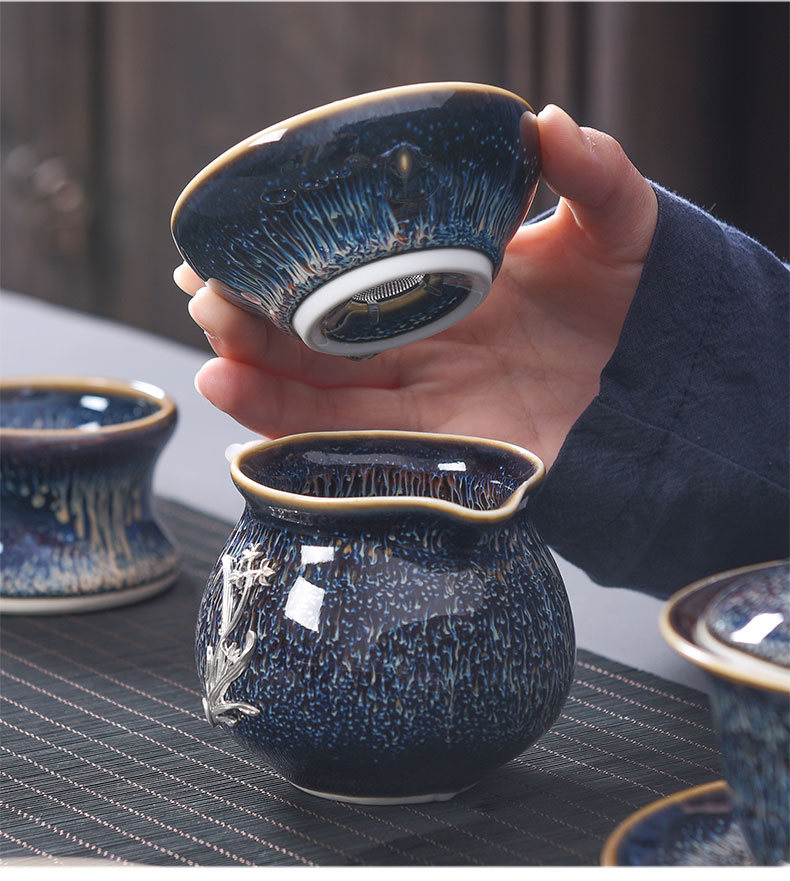 Tao blessing silver obsidian variable jingdezhen blue drawing) household drawing star light filtering group)