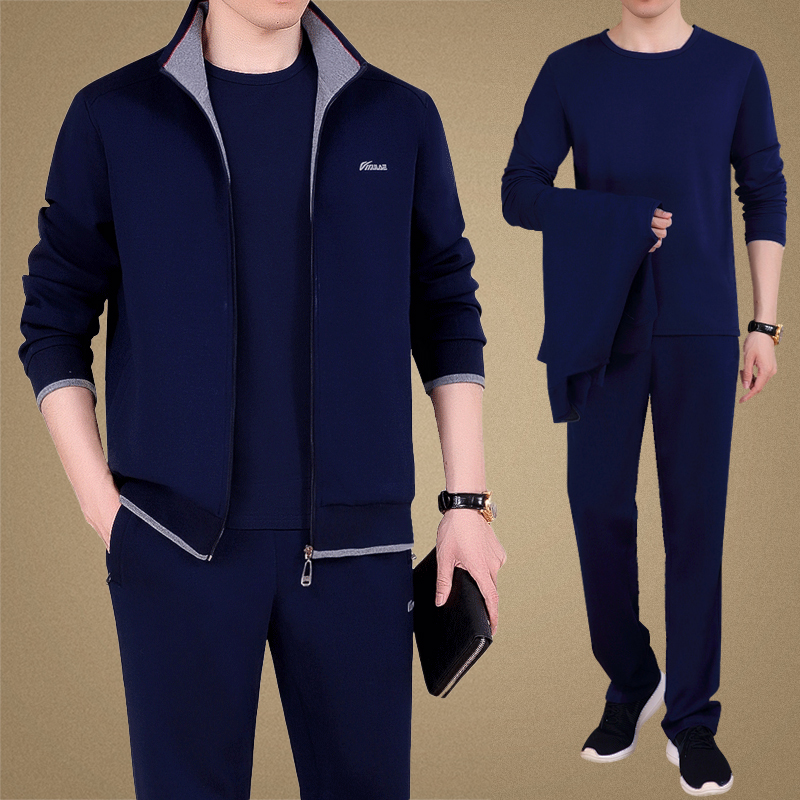 Middle Aged Sports Suit Men's Spring Fall Three Sets Big Size Codes Dad Spring Clothing Suit Casual Thick Cotton Sports Clothes