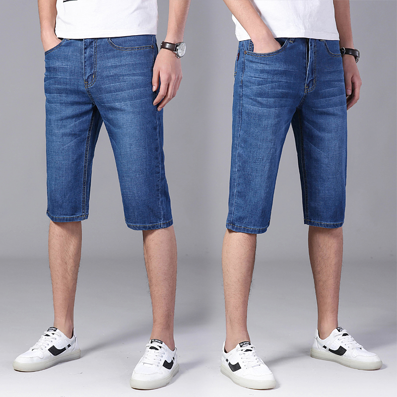 Mùa hè denim quần short trẻ trung niên lỏng lẻo thẳng mỏng eo cao thường năm điểm quần ngựa cỡ lớn mùa hè.