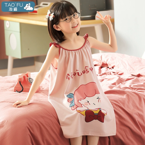 Летняя тонкая хлопковая пижама, платье-комбинация без рукавов, юбка на девочку для принцессы