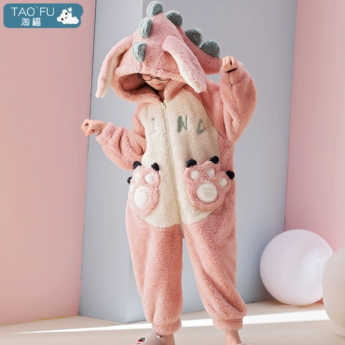 Демисезонная коралловая бархатная детская мультяшная фланелевая пижама, увеличенная толщина, подходит для подростков