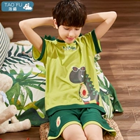 Детская летняя хлопковая пижама для мальчиков, детский динозавр, тонкий комплект, короткий рукав, подходит для подростков