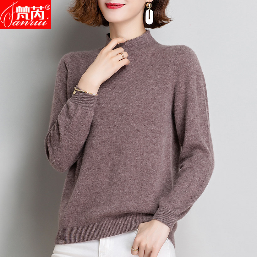 Cashmere sweater women 100 pure cashmere winter new product semi-high neck pull-over knit shirt versatile slim bottom sweater woman