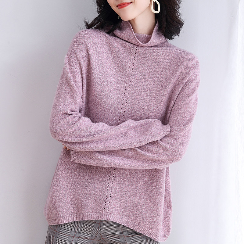 Women's turtleneck sweater women's autumn and winter seamless one-piece fully formed sweater women's loose outerwear lazy style knitted blouse for women