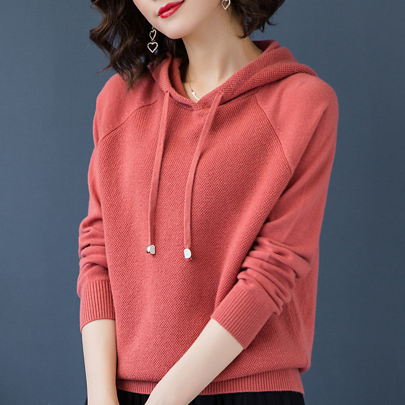 100% sheep sweatshirt woman knit casual thick cotton 2019 autumn winter new loose even cap fashion sweater woman outside wearing thick