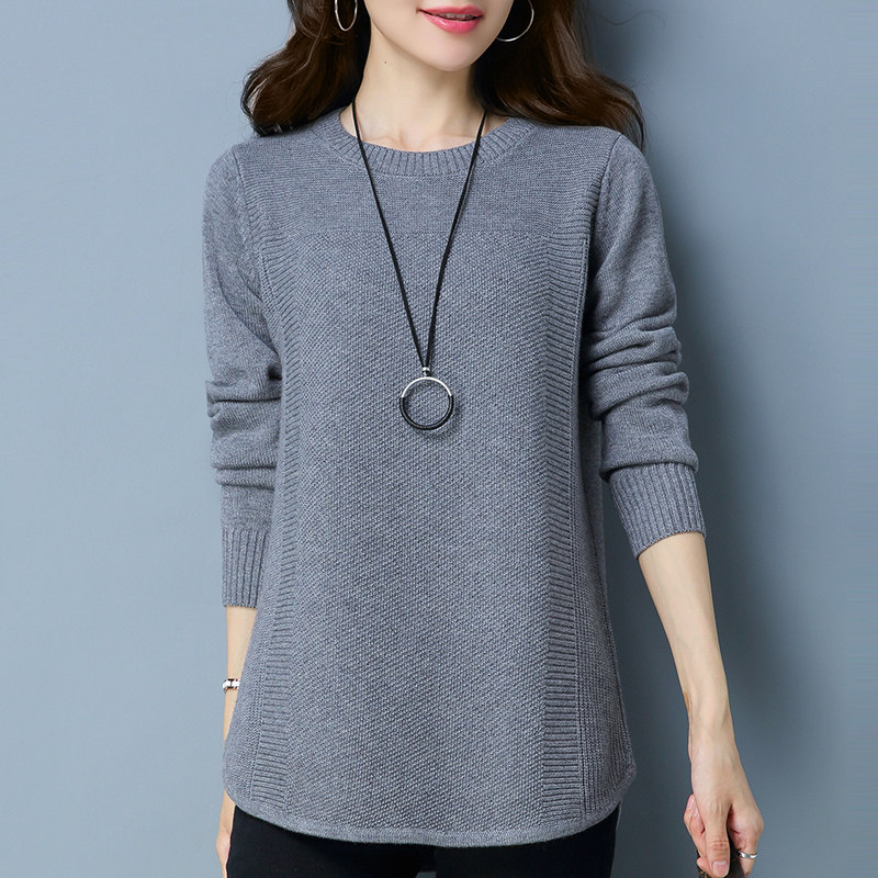 Cardigan women's mid-length outerwear 2022 autumn and winter round neck sweater women's pullover loose lazy style knitted bottoming shirt