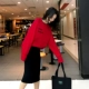 Áo len cổ cao mùa thu mới của phụ nữ màu đỏ thời trang cộng với nhung hàng đầu thiết kế lỏng lẻo Áo khoác thích hợp - Áo len