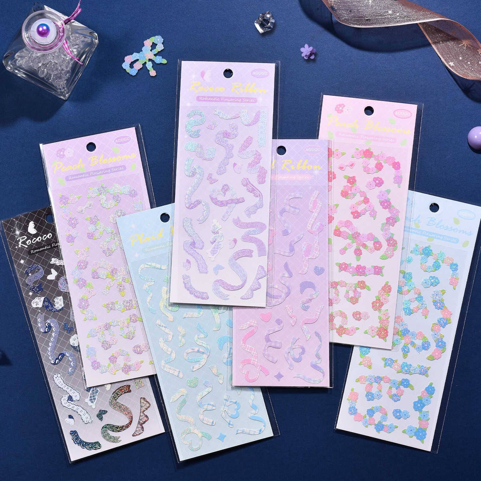 Romantic blooming series stickers ins sequins streamers star-chasing hand account basic DIY decorative stickers leaflet into 12 styles