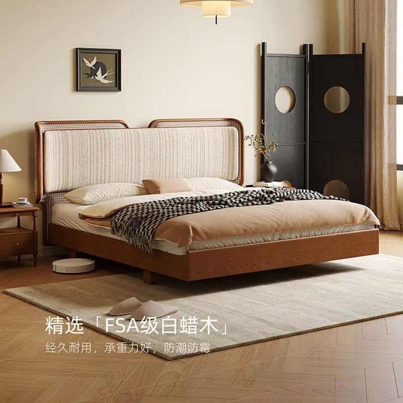 Double Bed in Antique Style, Solid Wood Bed, 1.8m Double Beds, French-Style Bed, Fabric Bed, High-End Master Bedroom Bed, 2026 New Model Double Bed in Antique Style, Solid Wood Bed, 1.8m Double Beds, French-Style Bed, Fabric Bed, High-End Master Bedroom Bed, 2026 New Model