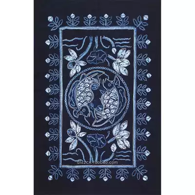 Yunnan Dali Bai handmade tie-dyed cotton square tablecloth table cloth tea table cloth dark blue auspicious fish