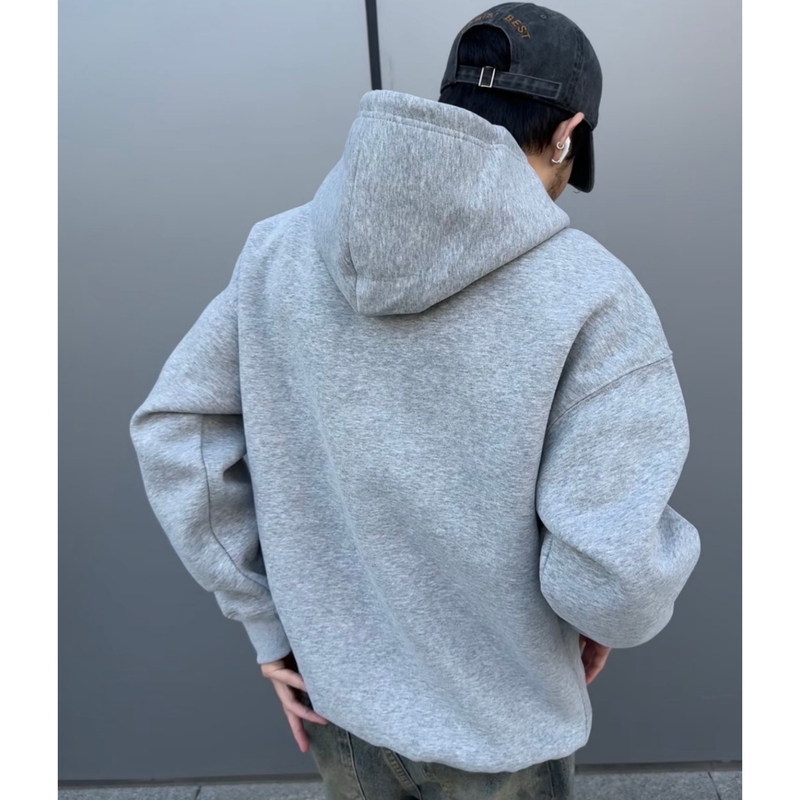 Gray Heavyweight Stiff Loose-Fitting Hooded Sweatshirt for Men and Women, Autumn and Winter High-End Hoodie, Cleanfit Couple's Jacket