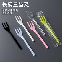 Fruit tea fork long handle disposable fork milk tea shop fruit fork cake fork small long fork plastic individually packaged