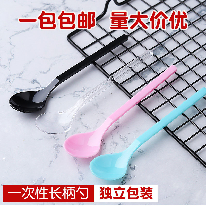 Disposable Spoon Thickened Pudding Spoon Colored Spoon Yogurt Spoon Ice Cream Spoon Independent Packaging Long Handle Spoon 100