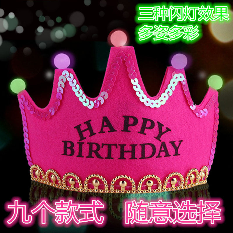 Party Birthday Cake Creative Cap Children Flash Hat Crown Birthday Hat Princess Luminous Hat Party Dress Costume