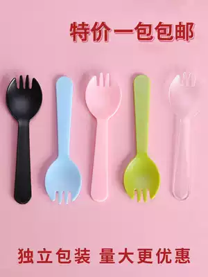 Cake dessert Fruit fishing ice cream disposable fork spoon Plastic stand-alone packaging Ice cream thickened spoon fork