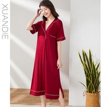 Modal nightgown women Spring and Autumn summer ice thin size loose sexy shirt style pajamas fat mm medium length