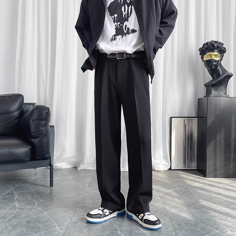 Drapey Black Casual Men's Trousers Spring Versatile Men's Pants Loose Straight-Leg Long Pants Wide-Leg Suit Pants