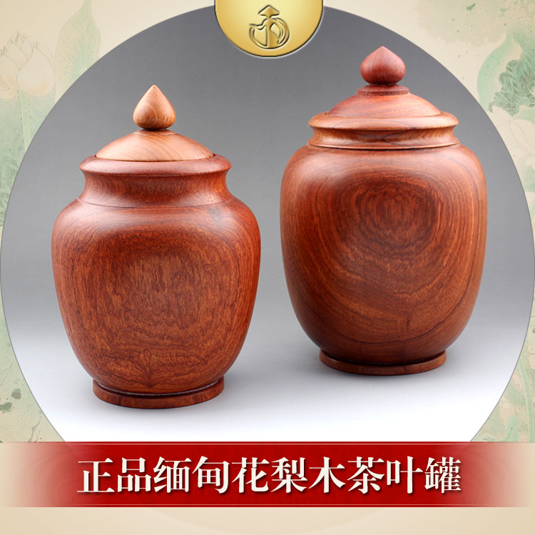 Red Wood Tea Leaf Jar Burmese Pear Wood Large Capacity Tea Barrel Solid Wood Containing Storage Jar Candy Snacks Box Hem