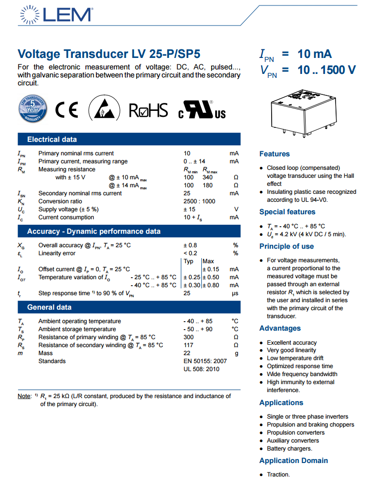 LV 25-P Voltage Transducer