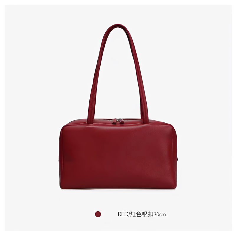 Row Astra Italian Lambskin Minimalist Bowling Handbag Single-Shoulder Genuine Leather Bag, Same Style as Jennie