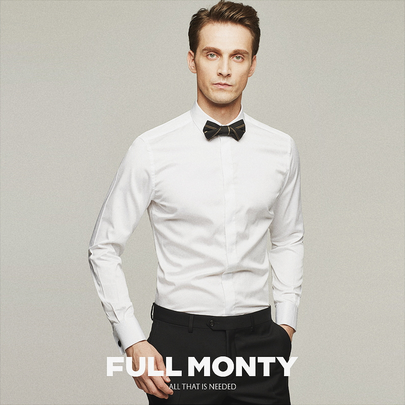 FULL MONTY WHITE Style Long Sleeve Shirt Men Wedding Wedding Groom Pure Cotton Sashimi Shirt Lining Now