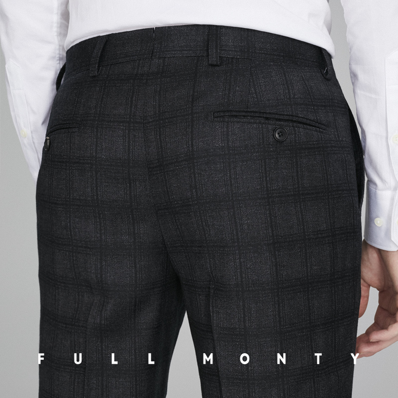 Full Monty Spring / Summer nam All-len Black-Grey Plaid Belt Quần Flat-tọc mạch miễn phí phù hợp với quần.