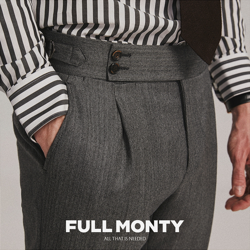 FULL MONTY gray business men's trousers flannel wool casual is fitting straight suit pants
