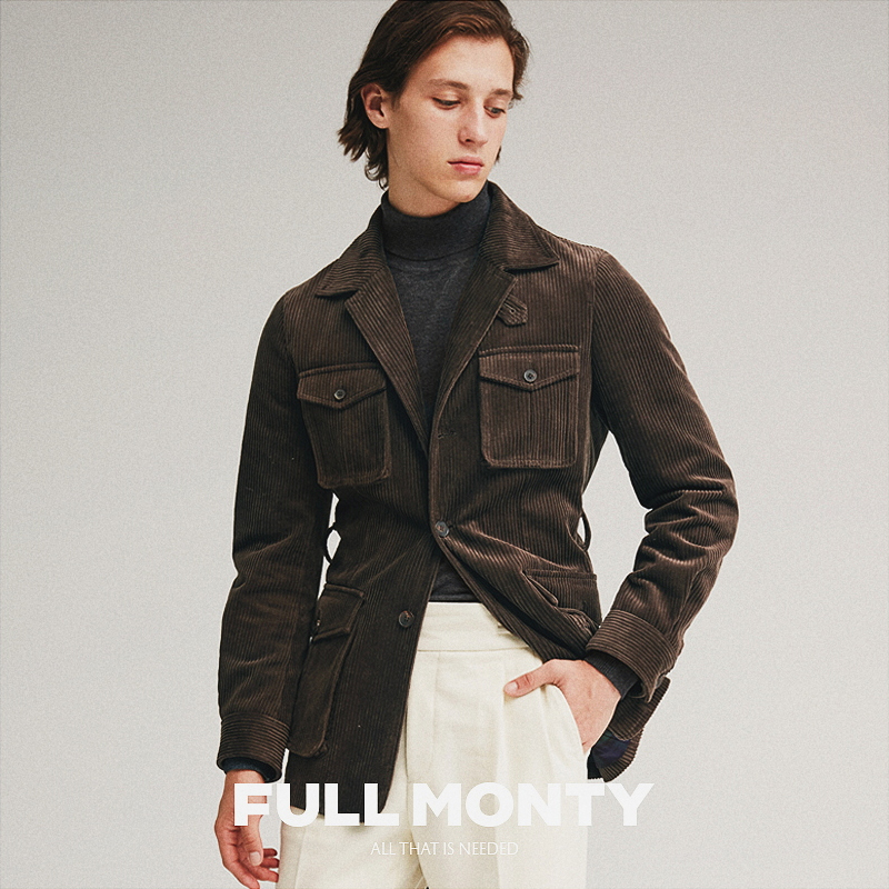 FULL MONTY chocolate color hunting imported pure cotton coarse lamp core suede belt jacket male youth jacket jacket