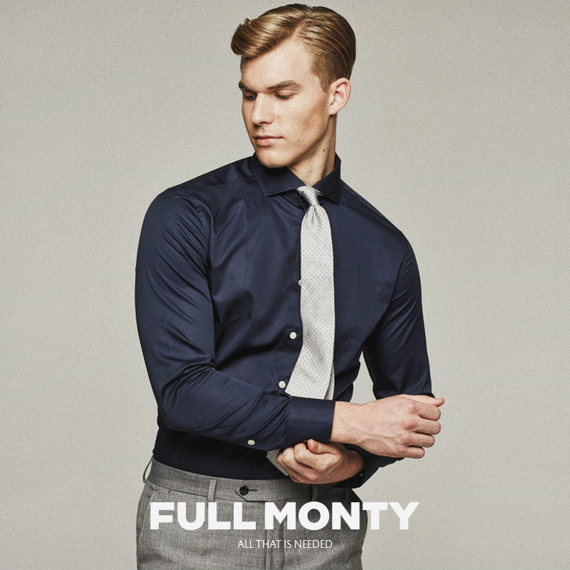 FULL MONTY cotton long sleeve shirt men business casual dress spring and autumn slim non-iron men's shirt