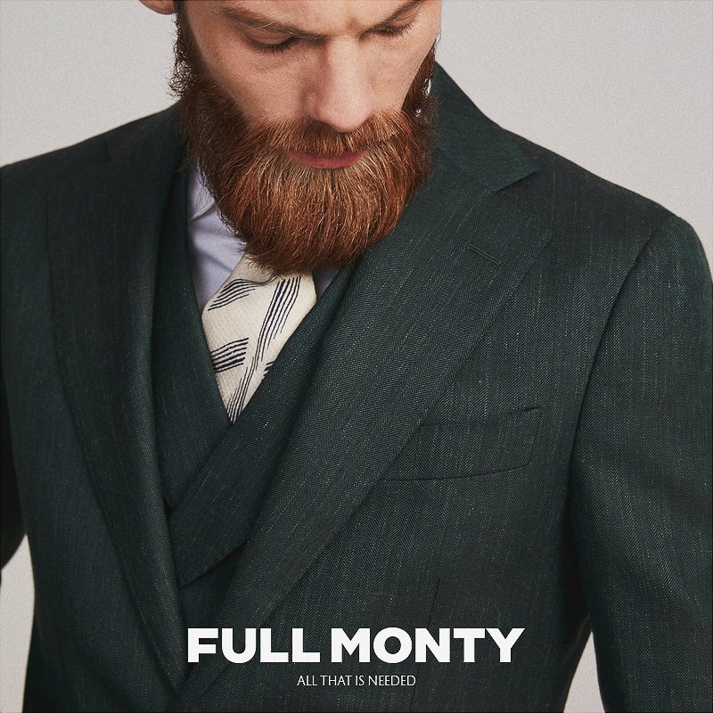 Full Monty mực nhân vật màu xanh lá cây lanh phù hợp với phù hợp với kinh doanh căn hộ xà lan cổ áo lụa tơ tằm của nam giới thiết lập Tây