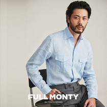 FULL MONTY blue linen long sleeve shirt men Spring and Autumn business slim fitting casual slim shirt