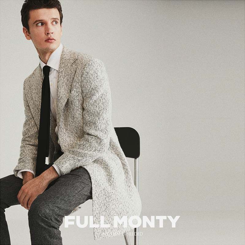 FULL MONTY SPRING AUTUMN WHITE HERRINGBONE Herringbone Tattooing with flat refuting collar coat business casual sweaters jacket jacket
