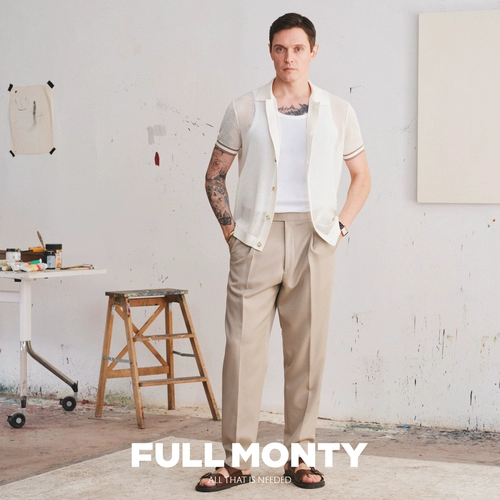 FULL MONTY Хлопковый белый трикотажный ретро кардиган для отдыха, короткий рукав