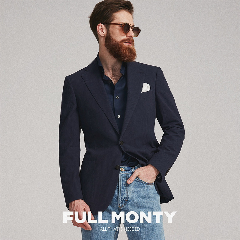 FULL MONTY Men Hide Green Single West Casual Bubble yarn High End Suit Jacket West Suit Blouse Spring Autumn