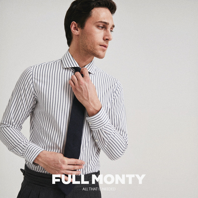 FULL MONTY white striped long sleeve shirt for men business casual shirt to make pure cotton dress spring style