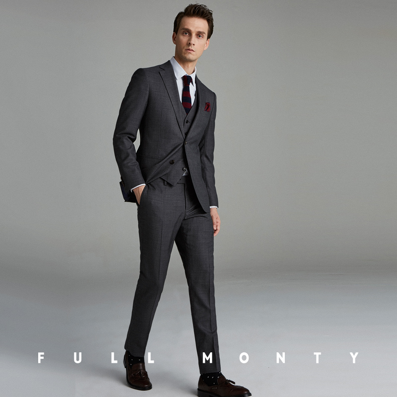 Full Monty nam nhập khẩu thuần túy len kết cấu quần kinh doanh làm việc pleated quần phù hợp với màu xám.