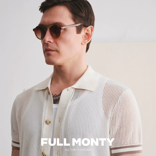 FULL MONTY Хлопковый белый трикотажный ретро кардиган для отдыха, короткий рукав