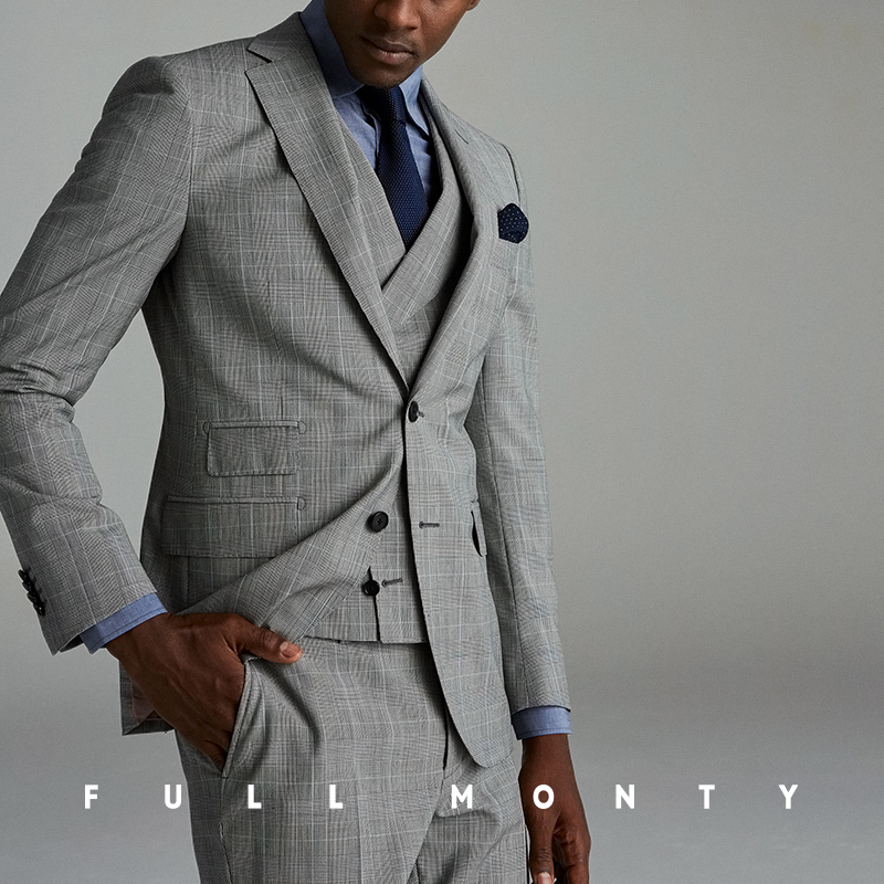 Full Monty Welsh sọc ca rô Suit nam len Suit Business Trim Professional Suit