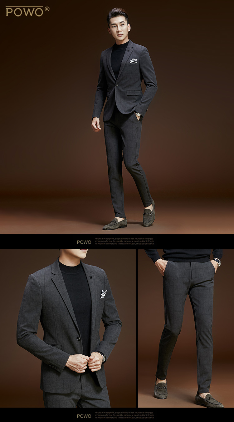 POWO phù hợp với nam phù hợp với chú rể chú rể quần áo váy cưới Slim kinh doanh váy thanh niên phù hợp với đám cưới áo thun nam