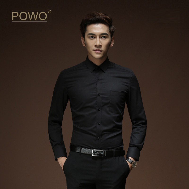 Shirt man long sleeve fit Korean version black positive dress free of ironing inch shirt with anti-wrinkle business casual shirt summer