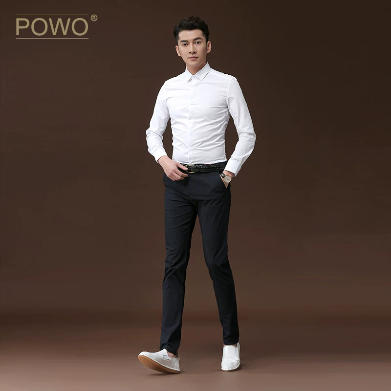 POWO Summer shirt, with embroidery, slim fit, Korean style