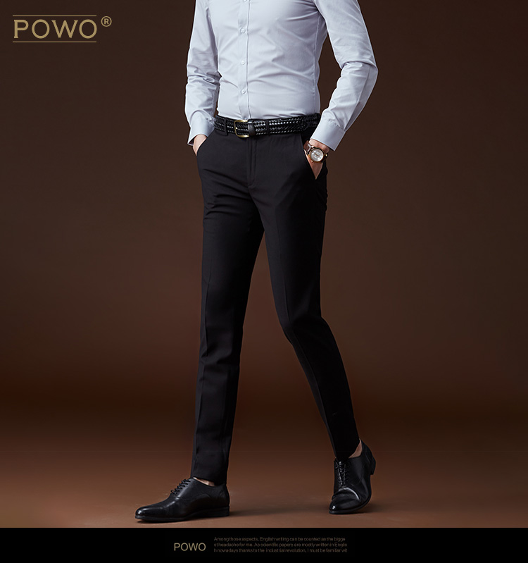 POWO quần tây nam chân kinh doanh phiên bản Hàn Quốc của bộ đồ tự trồng quần đen quần co giãn siêu nhỏ mới mùa thu quần tây