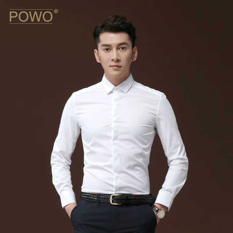 POWO Summer shirt, with embroidery, slim fit, Korean style