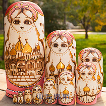 Yakrous hand painted business gift birthday gift basswood brand Russian set doll 10 layer 1068